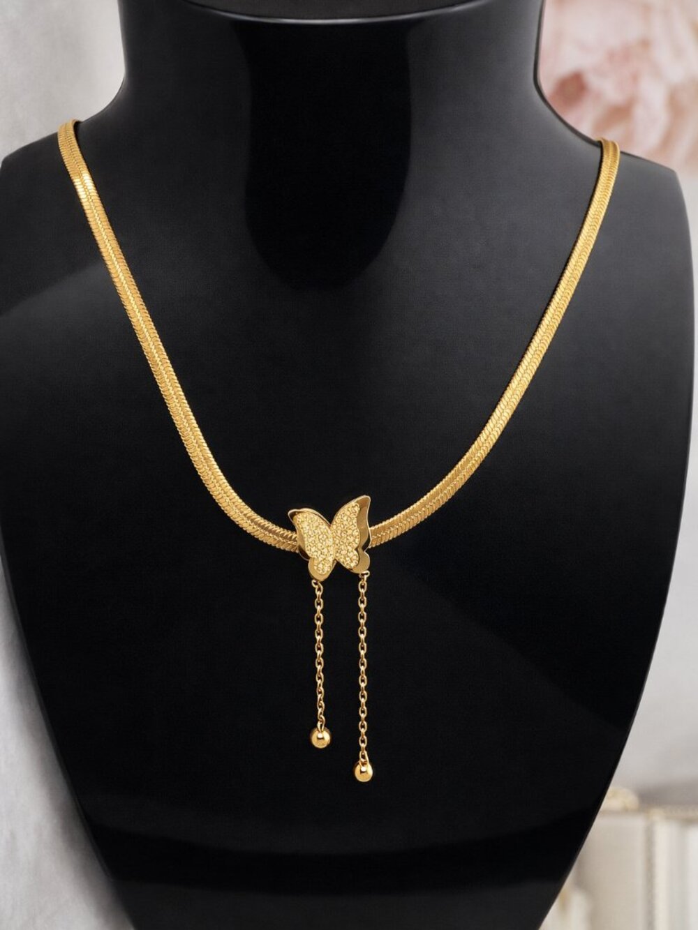 Gold Butterfly Initial Necklace Fine Dainty Necklace Butterfly 15.5"-17.5"